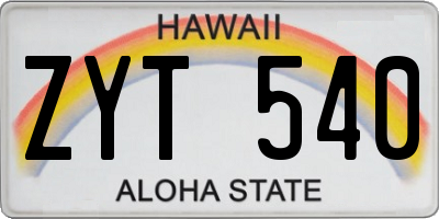 HI license plate ZYT540
