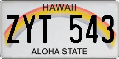 HI license plate ZYT543
