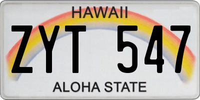 HI license plate ZYT547