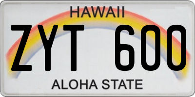 HI license plate ZYT600