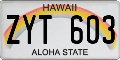 HI license plate ZYT603