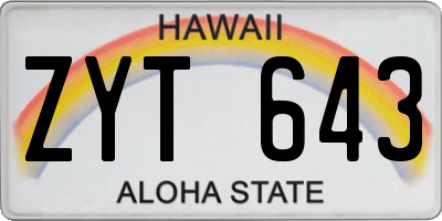 HI license plate ZYT643