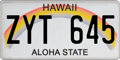 HI license plate ZYT645