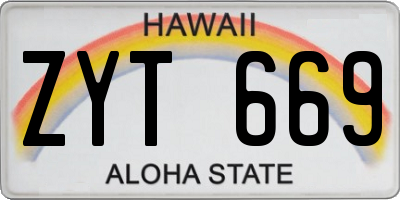 HI license plate ZYT669