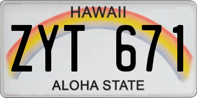 HI license plate ZYT671