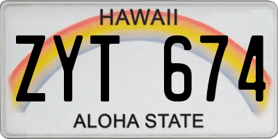 HI license plate ZYT674