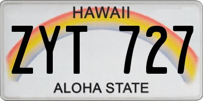 HI license plate ZYT727