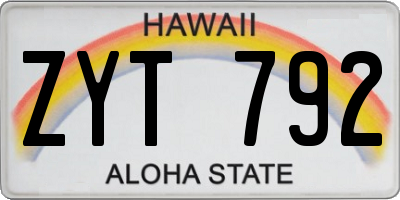 HI license plate ZYT792