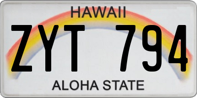 HI license plate ZYT794