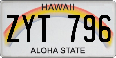 HI license plate ZYT796