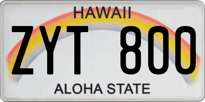 HI license plate ZYT800