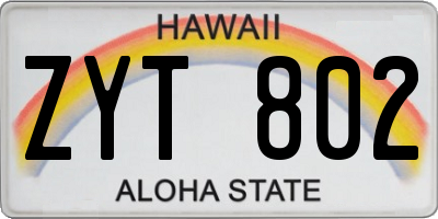HI license plate ZYT802