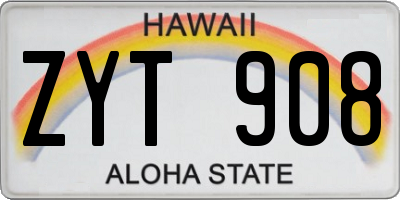 HI license plate ZYT908