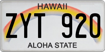 HI license plate ZYT920