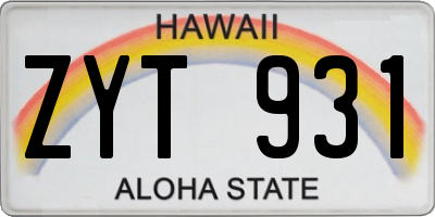 HI license plate ZYT931