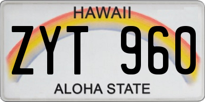 HI license plate ZYT960