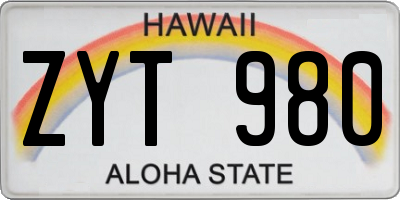 HI license plate ZYT980