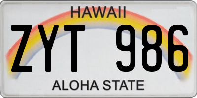 HI license plate ZYT986