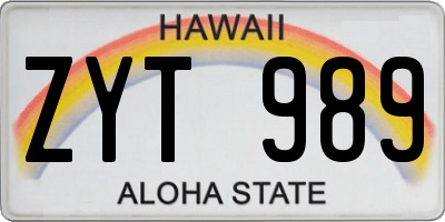 HI license plate ZYT989