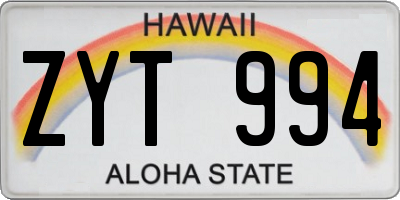 HI license plate ZYT994