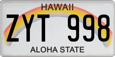 HI license plate ZYT998