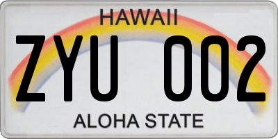 HI license plate ZYU002