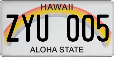 HI license plate ZYU005