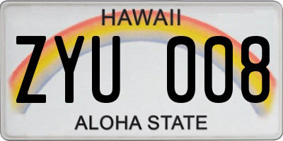 HI license plate ZYU008