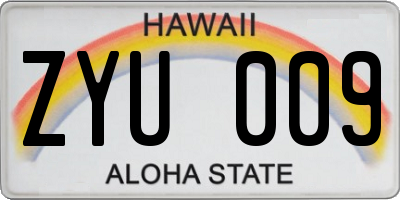 HI license plate ZYU009