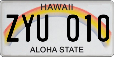 HI license plate ZYU010