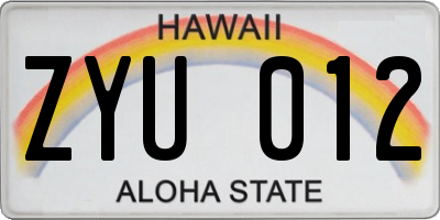 HI license plate ZYU012