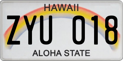 HI license plate ZYU018