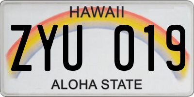 HI license plate ZYU019