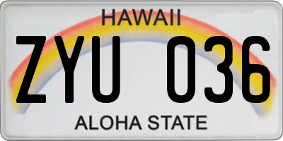 HI license plate ZYU036