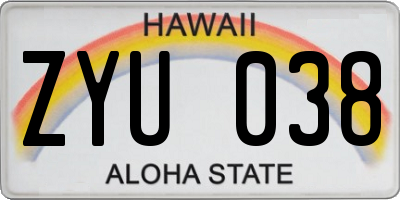 HI license plate ZYU038