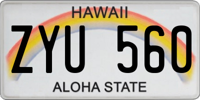 HI license plate ZYU560