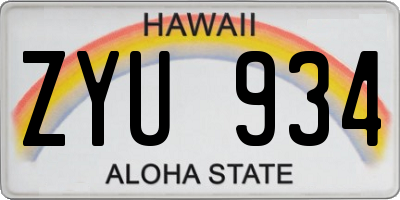 HI license plate ZYU934