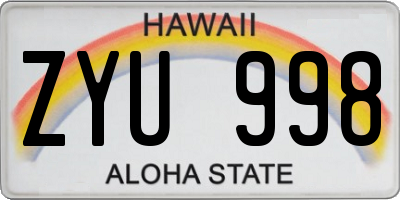 HI license plate ZYU998