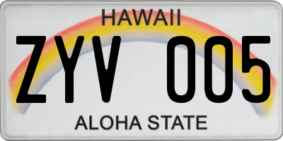 HI license plate ZYV005