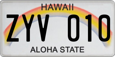 HI license plate ZYV010