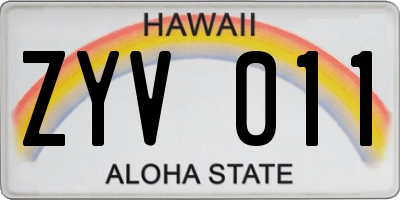 HI license plate ZYV011