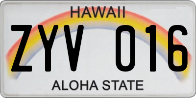 HI license plate ZYV016