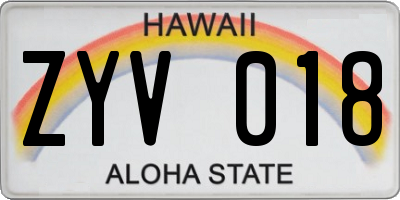 HI license plate ZYV018