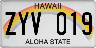 HI license plate ZYV019