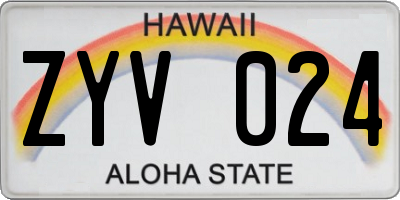 HI license plate ZYV024
