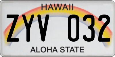HI license plate ZYV032