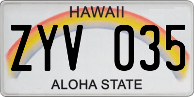 HI license plate ZYV035