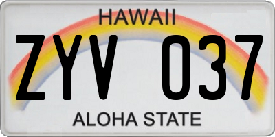 HI license plate ZYV037