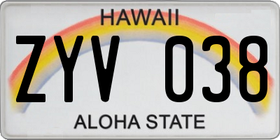 HI license plate ZYV038