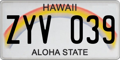 HI license plate ZYV039